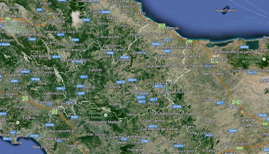 Molise Regione South Italy Map (Kindly in use by Google Maps